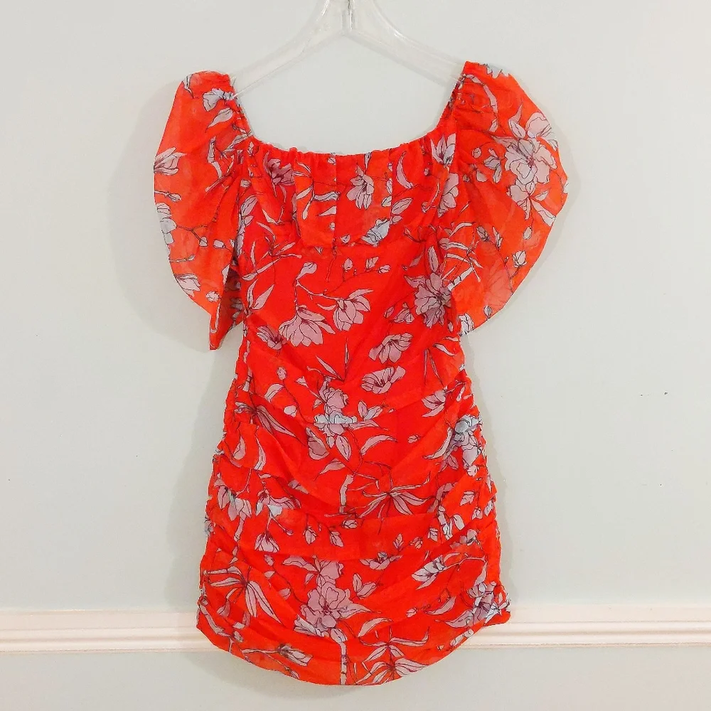 Charlie Holiday Red & Grey Ruched Floral Dress - Picture 2 of 8